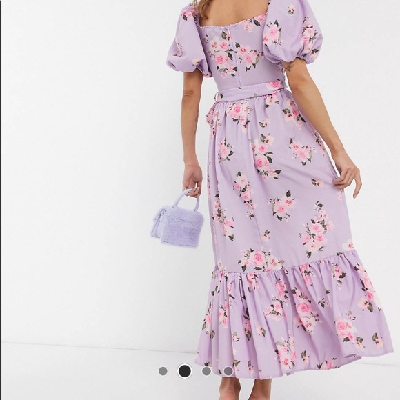 Puff Sleeve Wrap Midi Dress - Picture 2 of 4